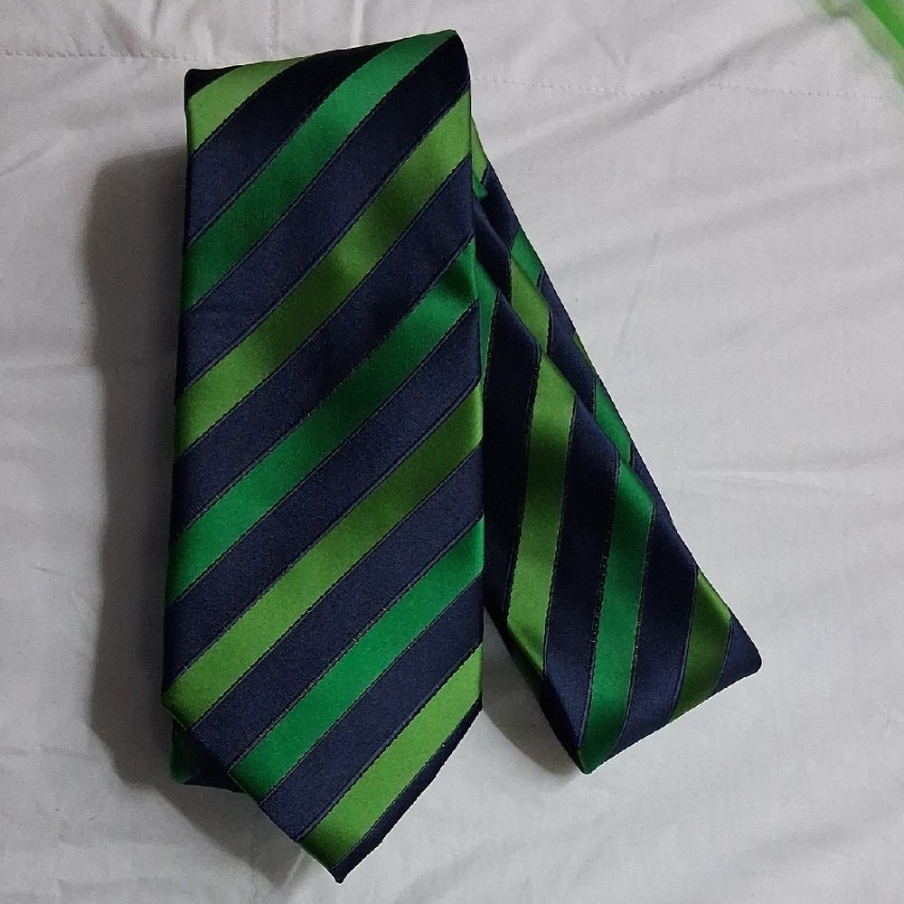 Navy and Green Striped Men's Tie